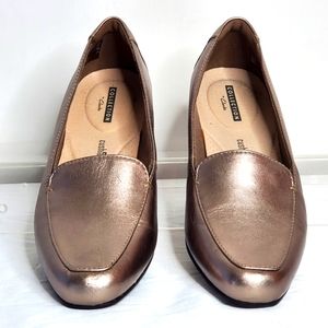 Clarks Juliet Lora Pewter Leather Loafer Slip-on Neutral Comfort Flats Size 9.5